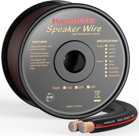 12AWG Speaker Wire Cable (50 Feet) - 12 Gauge Enhanced CCA Copper Clad Aluminum Audio Speaker Wire Cable Great Use for Home Theater Speakers, Car Speakers, Surround Sound (Black) in Saudi Arabia
