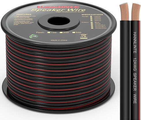 12AWG Speaker Wire Cable (50 Feet) - 12 Gauge Enhanced CCA Copper Clad Aluminum Audio Speaker Wire Cable Great Use for Home Theater Speakers, Car Speakers, Surround Sound (Black) in Saudi Arabia
