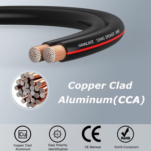 12AWG Speaker Wire Cable (50 Feet) - 12 Gauge Enhanced CCA Copper Clad Aluminum Audio Speaker Wire Cable Great Use for Home Theater Speakers, Car Speakers, Surround Sound (Black) in Saudi Arabia