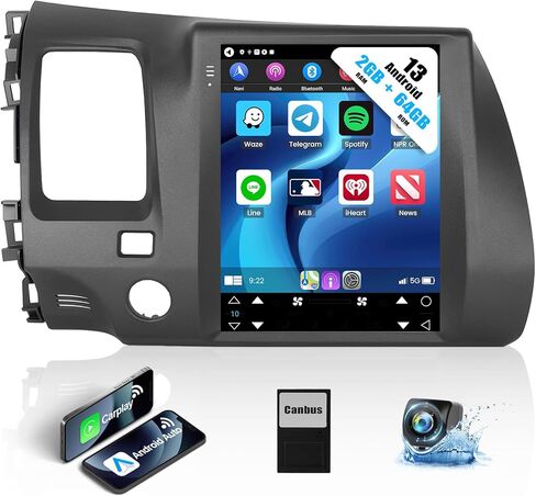 [2+64G] ستيريو سيارة Android 13 لسيارة Honda Civic 2004-2009 مع Apple Carplay&Android Auto، راديو سيارة بشاشة تعمل باللمس 9.7 بوصة مع GPS WiFi Bluetooth FM/RDS Radio SWC Dual USB/AUX-in+كاميرا احتياطية in Saudi Arabia