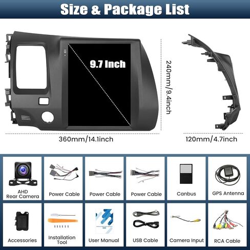 [2+64G] ستيريو سيارة Android 13 لسيارة Honda Civic 2004-2009 مع Apple Carplay&Android Auto، راديو سيارة بشاشة تعمل باللمس 9.7 بوصة مع GPS WiFi Bluetooth FM/RDS Radio SWC Dual USB/AUX-in+كاميرا احتياطية in Saudi Arabia
