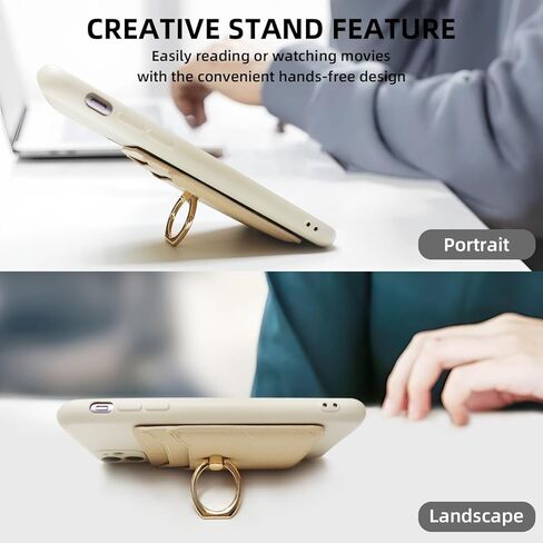 حامل بطاقة الائتمان لحافظة الهاتف، مرفق محفظة لاصقة RFID لحافظة الهاتف مع حامل حلقة الإصبع على معظم الهواتف الذكية لهواتف iPhone وGalaxy وGoogle، جلد نباتي ذهبي in Kuwait
