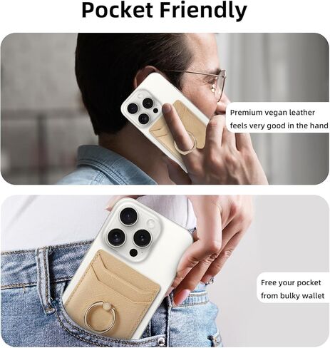 حامل بطاقة الائتمان لحافظة الهاتف، مرفق محفظة لاصقة RFID لحافظة الهاتف مع حامل حلقة الإصبع على معظم الهواتف الذكية لهواتف iPhone وGalaxy وGoogle، جلد نباتي ذهبي in Kuwait