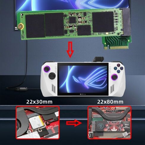 CY Card Adapter 2230 to 2280 Adapter Compatible with Rog Ally,NVME M-Key 5Pin M.2 PCIE 4.0 for Rog Alley SSD Adapter Upgrade Converter 90 Degree MKey Modification PCB in Saudi Arabia