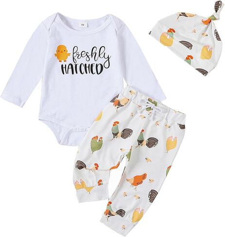 Chicken Baby Clothes Baby Girls Funny Letter Romper Chicken Fabric Flare Trousers Heaband Set Country Farm Baby Stuff in Saudi Arabia