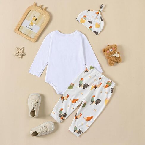 Chicken Baby Clothes Baby Girls Funny Letter Romper Chicken Fabric Flare Trousers Heaband Set Country Farm Baby Stuff in Saudi Arabia