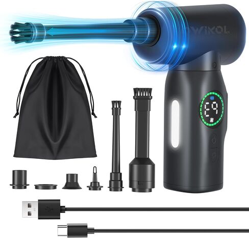 Compressed Air Duster-130000RPM Electric Air Duster with LED,3 Gear Adjustable Keyboard Cleaner,6000mAh Cordless Air Blower,Replace Canned Air Duster,Cordless Air Duster,Car Dusters(Black) in Saudi Arabia