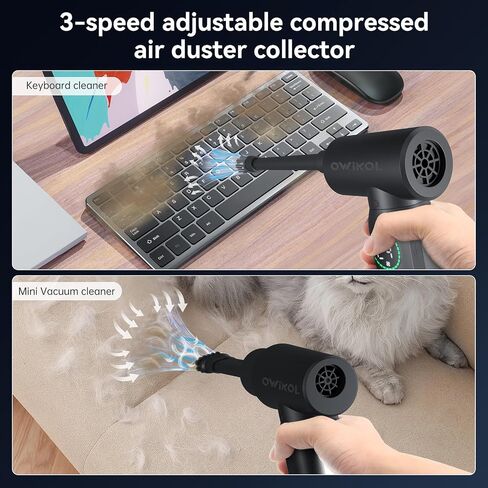 Compressed Air Duster-130000RPM Electric Air Duster with LED,3 Gear Adjustable Keyboard Cleaner,6000mAh Cordless Air Blower,Replace Canned Air Duster,Cordless Air Duster,Car Dusters(Black) in Saudi Arabia