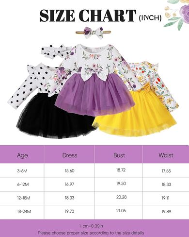 Mioglrie Baby Girl Dress Infant Girl Fall Winter Long Sleeve Tutu Dresses | Ruffle Floral Tulle Dress，3-24 Months，Matching Headband，Family Photo Outfits，Daily Leisure，Birthdays，Festival，Parties in Saudi Arabia