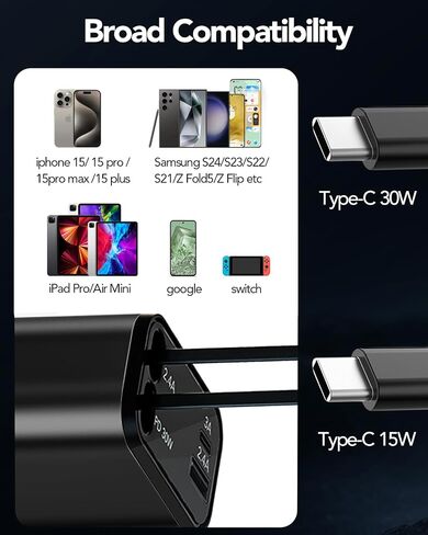 HATALKIN Retractable Car Charger, 69W Smaller 4 in 1 Fast Car Phone Charger, 2 Retractable Cables and USB C Car Charger, Car Charger Adapter for iPhone 15/Pro Max/14/13/12/11/ iPad Pro/Samsung/Pixel in Kuwait