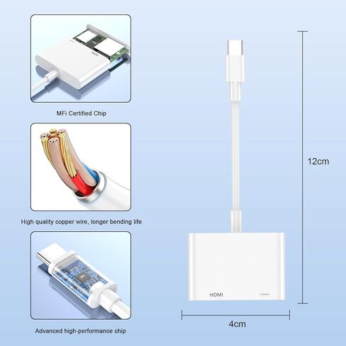 محول USB C إلى HDMI، مخرج صوت فيديو 1080P USB من النوع C إلى HDMI 4K مع محول منفذ شحن 100 واط من النوع C متوافق مع iPhone 15/15 Plus/15 Pro/15 Pro Max، iPad Pro، Galaxy S24/S23/S22 in Kuwait