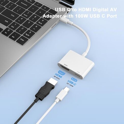 محول USB C إلى HDMI، مخرج صوت فيديو 1080P USB من النوع C إلى HDMI 4K مع محول منفذ شحن 100 واط من النوع C متوافق مع iPhone 15/15 Plus/15 Pro/15 Pro Max، iPad Pro، Galaxy S24/S23/S22 in Kuwait
