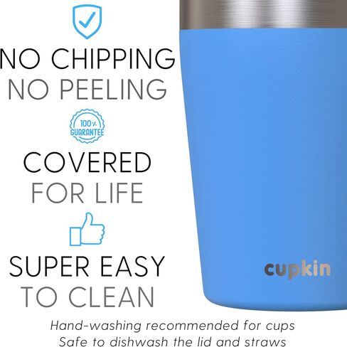 CUPKIN Toddler Cups with Straws, The Original 8 oz Stackable Stainless Steel Baby Straw Cup, Set of 2 Kids Cups, Powder Coated Insulated Kids Tumblers, No BPA Lids + Silicone Straws (Blue + Green) in Saudi Arabia