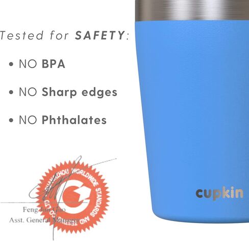 CUPKIN Toddler Cups with Straws, The Original 8 oz Stackable Stainless Steel Baby Straw Cup, Set of 2 Kids Cups, Powder Coated Insulated Kids Tumblers, No BPA Lids + Silicone Straws (Blue + Green) in Saudi Arabia