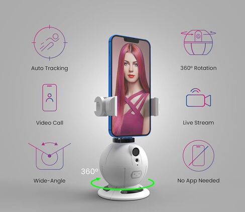 Misa Pod Auto Face Tracking Cell Phone Tripod Mount Stand, UGC Content Creator Tools with 360° Hands Free Smartphone Holder for Streaming, Vlogging Kit for iPhone and Camera - Black in Kuwait