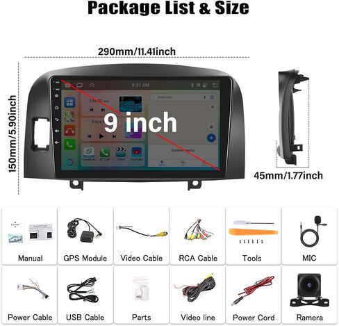 8-Core 4+64G Android Stereo for with Hyundai Sonata NF 2004-2008 with Carplay Android Auto 59 Theme 9 inch Touch Screen Bluetooth 5.0 FM/RDS Network Radio DSP 32EQ AI Voice GPS in Saudi Arabia