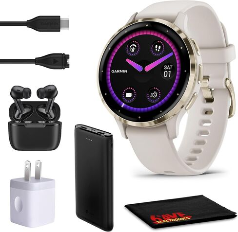 Garmin Venu 3S Advanced Fitness and Health Tracker Smart Watch Soft Gold Stainless Steel Bezel with Ivory Case and 41 MM Silicone Band 1.2 Inch AMOLED Touch Screen Display in Saudi Arabia