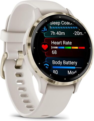 Garmin Venu 3S Advanced Fitness and Health Tracker Smart Watch Soft Gold Stainless Steel Bezel with Ivory Case and 41 MM Silicone Band 1.2 Inch AMOLED Touch Screen Display in Saudi Arabia