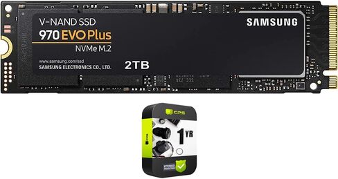 حزمة SAMSUNG MZ-V7S2T0B/AM 970 EVO Plus NVMe M.2 SSD 2 تيرابايت مع حزمة حماية محسنة CPS لمدة عام واحد in Saudi Arabia