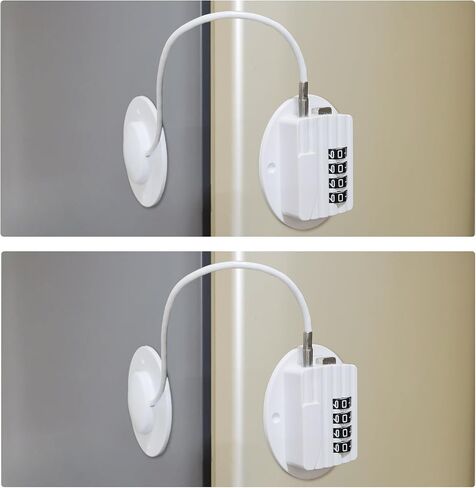 Baby Proofing Refrigerator Lock Combination, Easy Install No Tool Need or Drill Cabinet Drawer Lock with Strong Sticky Adhesive Pad, No Key Needed Safety Lock for Toddler, Cat & Dog(2 Pack, White) in Saudi Arabia
