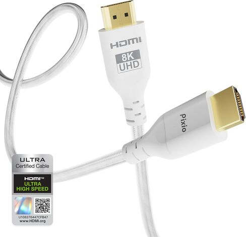 Pixio White 8K HDMI 2.1 Cable Ultra Certified Ultra High Speed 10FT 8K 60Hz 4K 120Hz Nylon Braided, Gold Plated Connector, Anti-breakage, HDR10+, dtsx, eARC, HDCP, Dolby Compatible in Saudi Arabia