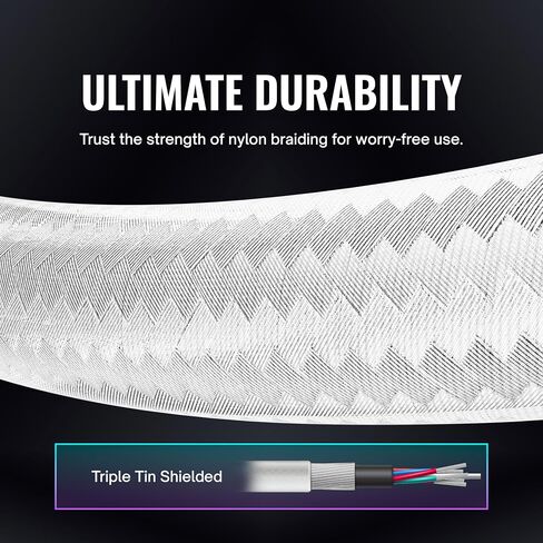 Pixio White 8K HDMI 2.1 Cable Ultra Certified Ultra High Speed 10FT 8K 60Hz 4K 120Hz Nylon Braided, Gold Plated Connector, Anti-breakage, HDR10+, dtsx, eARC, HDCP, Dolby Compatible in Saudi Arabia