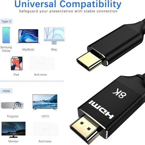 كابل USB C إلى HDMI 8K@60 هرتز، 4K@120 هرتز، 48 جيجابت في الثانية عالي السرعة، محول كابل USB من النوع C إلى HDMI بطول 6 أقدام لرحلة العمل أو المكتب المنزلي، متوافق مع أجهزة MacBook وiPad Pro وPS5 وXbox وSwitch in Saudi Arabia
