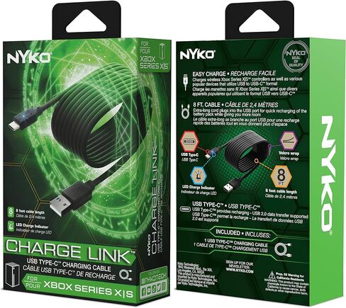 نيكو | كابل توصيل شحن Xbox Series X - ملحقات طاقة Xbox Series X متوافق مع USB-C بطول 8 أقدام، كابل خالٍ من التشابك مع غلاف تخزين فيلكرو in Kuwait