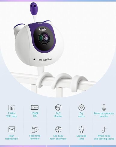 كاميرا أمان ذكية داخلية LaView، شاشة مراقبة للأطفال بدقة 1080 بكسل عالية الدقة 2.4 جيجا هرتز مع رؤية ليلية ملونة، كشف الحركة لمراقبة الأطفال والحيوانات الأليفة، كشف البكاء، التهويدات، التحدث في اتجاهين، مراقبة درجة الحرارة in Kuwait