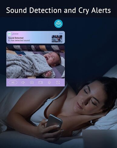 كاميرا أمان ذكية داخلية LaView، شاشة مراقبة للأطفال بدقة 1080 بكسل عالية الدقة 2.4 جيجا هرتز مع رؤية ليلية ملونة، كشف الحركة لمراقبة الأطفال والحيوانات الأليفة، كشف البكاء، التهويدات، التحدث في اتجاهين، مراقبة درجة الحرارة in Kuwait