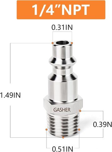GASHER 10PCS Industrial Air Plug, 304 Stainless Steel 1/4"NPT Male, 1/4" High Flow Pneumatic Plugs in Saudi Arabia