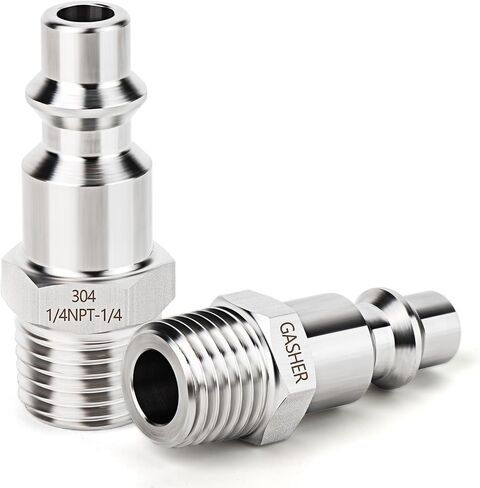 GASHER 10PCS Industrial Air Plug, 304 Stainless Steel 1/4"NPT Male, 1/4" High Flow Pneumatic Plugs in Saudi Arabia