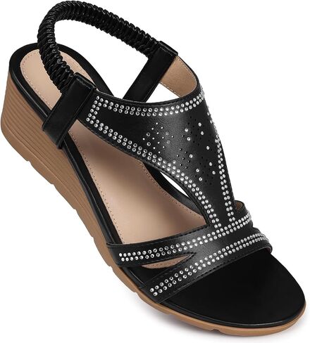 SWQZVT Wedge Sandals for Women Dressy: Comfortable Summer Sandal - Open Toe Elastic Ankle Strap Sandals in Saudi Arabia