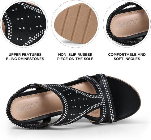 SWQZVT Wedge Sandals for Women Dressy: Comfortable Summer Sandal - Open Toe Elastic Ankle Strap Sandals in Saudi Arabia