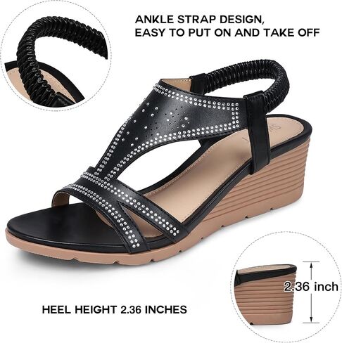SWQZVT Wedge Sandals for Women Dressy: Comfortable Summer Sandal - Open Toe Elastic Ankle Strap Sandals in Saudi Arabia