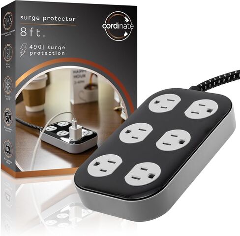 Cordinate Adapt 3 Outlet Surge Protector, 4 Ft Power Strip Extension Cord, USB Port, USB-C Port, for Home, School or Office, 245 Joules, ETL Listed, Black/Gray – 82574 in Saudi Arabia