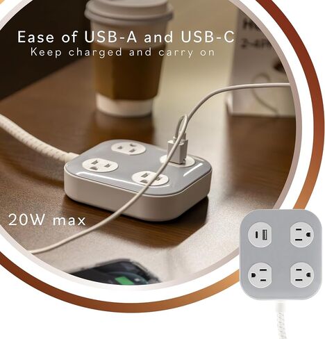 Cordinate Adapt 3 Outlet Surge Protector, 4 Ft Power Strip Extension Cord, USB Port, USB-C Port, for Home, School or Office, 245 Joules, ETL Listed, Black/Gray – 82574 in Saudi Arabia