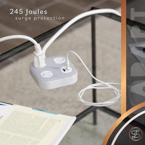 Cordinate Adapt 3 Outlet Surge Protector, 4 Ft Power Strip Extension Cord, USB Port, USB-C Port, for Home, School or Office, 245 Joules, ETL Listed, Black/Gray – 82574 in Saudi Arabia