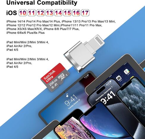 Micro SD Card Reader Adapter for iPhone, [Apple MFi Certified] Lightning to Micro SD/TF Card Reader Viewer Micro SD Card Adapter for iPhone 14 13 12 11 XS XR X 8 iPad, Support iOS 17 and exFAT & FAT32 in Saudi Arabia