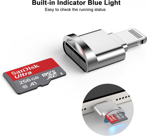 Micro SD Card Reader Adapter for iPhone, [Apple MFi Certified] Lightning to Micro SD/TF Card Reader Viewer Micro SD Card Adapter for iPhone 14 13 12 11 XS XR X 8 iPad, Support iOS 17 and exFAT & FAT32 in Saudi Arabia