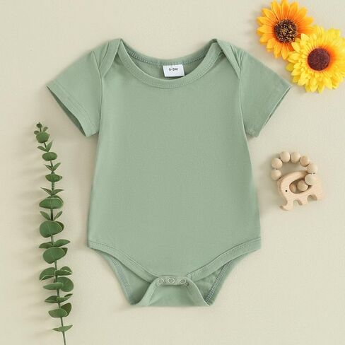 Infant Toddler Baby Boy Girl Solid Short Sleeve Bodysuit T-shirt Romper One Piece Jumpsuit Newborn Summer Clothes in Saudi Arabia