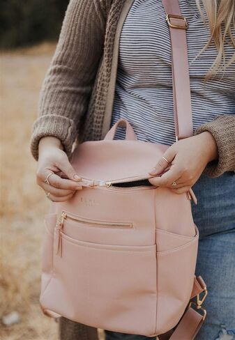 Elkie + Co. Baby Vegan Leather Diaper Nappy Backpack for Mom I Modern, Minimalist, Multifunction, Large Capacity, Convertible Travel Bag… in Saudi Arabia