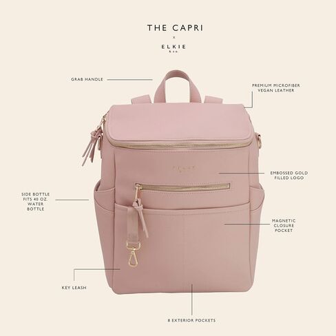 Elkie + Co. Baby Vegan Leather Diaper Nappy Backpack for Mom I Modern, Minimalist, Multifunction, Large Capacity, Convertible Travel Bag… in Saudi Arabia