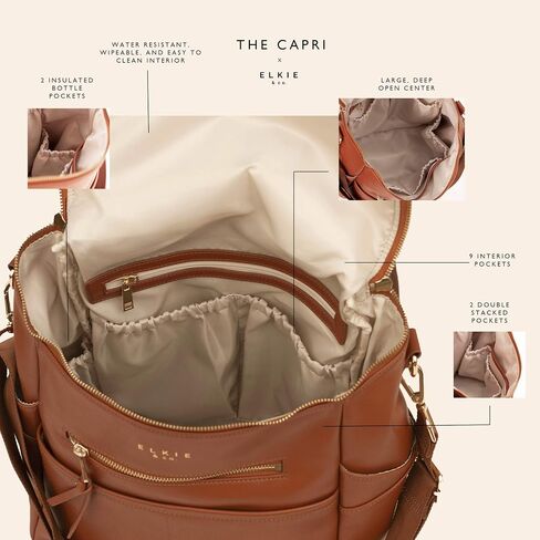 Elkie + Co. Baby Vegan Leather Diaper Nappy Backpack for Mom I Modern, Minimalist, Multifunction, Large Capacity, Convertible Travel Bag… in Saudi Arabia