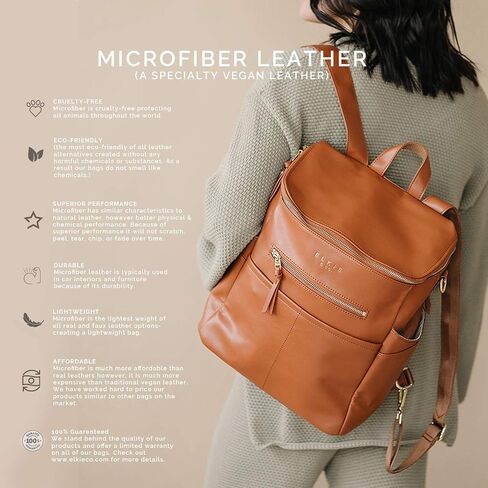 Elkie + Co. Baby Vegan Leather Diaper Nappy Backpack for Mom I Modern, Minimalist, Multifunction, Large Capacity, Convertible Travel Bag… in Saudi Arabia