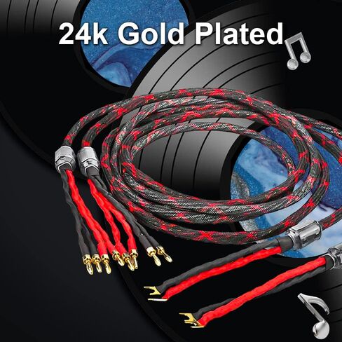 Tertullus Audiophile Biwire Speaker Cable Spade to Banana Plug, 1 Pair HiFi Speaker Cable High-Fidelity Sound Cables with 4 Spade and 8 Banana Plugs (3m/9.80ft) in Saudi Arabia