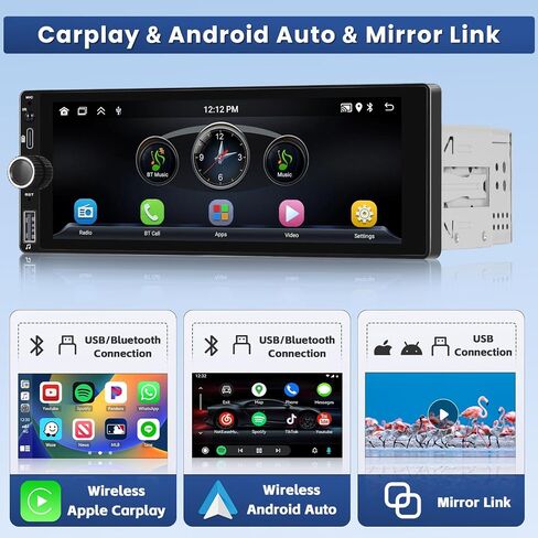 راديو سيارة Hikity 6.9 بوصة لاسلكي Apple Carplay Android Auto، ستيريو سيارة بشاشة لمس واحدة Din مع بلوتوث 5.0، وصلة مرآة، FM، EQ، USB، SWC، ميكروفون، كاميرا احتياطية من النوع C in Saudi Arabia