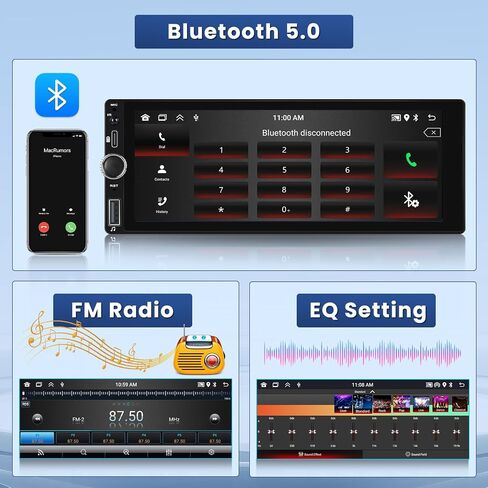راديو سيارة Hikity 6.9 بوصة لاسلكي Apple Carplay Android Auto، ستيريو سيارة بشاشة لمس واحدة Din مع بلوتوث 5.0، وصلة مرآة، FM، EQ، USB، SWC، ميكروفون، كاميرا احتياطية من النوع C in Saudi Arabia