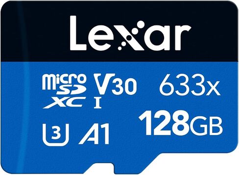 بطاقة Lexar 633x 128GB Micro SD، بطاقة microSDXC UHS-I + محول SD، بطاقة ذاكرة microSD تصل إلى 100 ميجابايت/ثانية للقراءة، A1، الفئة 10، U3، V30، بطاقة TF للهواتف الذكية/الأجهزة اللوحية/كاميرات IP (LMS0633128G-BNAAA) in Saudi Arabia