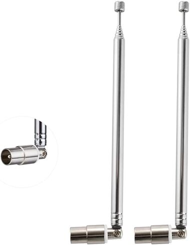 2PCS TV Male Plug Connector Telescopic Antenna 7 Sections PAL Telescopic Antenna 71.5cm/28IN for DVB-T DVB-T2 TV FM AM Stereo Reception in Saudi Arabia